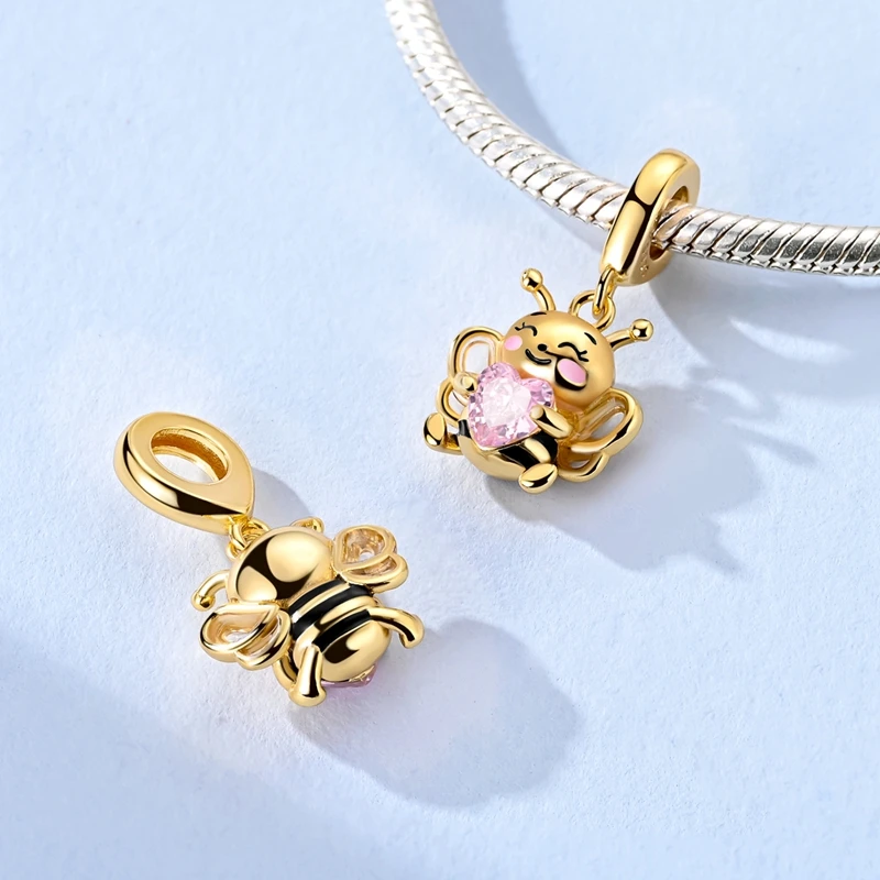 925 Sterling Silver Gold Color Charms Beads Leopard Butterfly Firefly Bee Dangle Fit Original Bracelet Women Jewelry Gift DIY