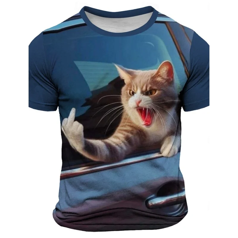 Grumbling Cat Squirrel Pattern T Shirt For Men Funny Animals 3D Printed Tees Casual Short Sleeve Round Neck Tops Street T-Shirts