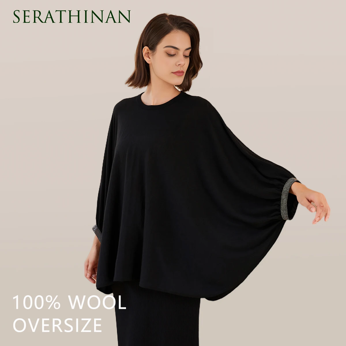 

BC-328 Oversize Clothes 3/80Nm 100% Merino Wool Batwing Sleeve Sweater Womens Loose Plus Size Knitwear Knitted Jumper Sweater