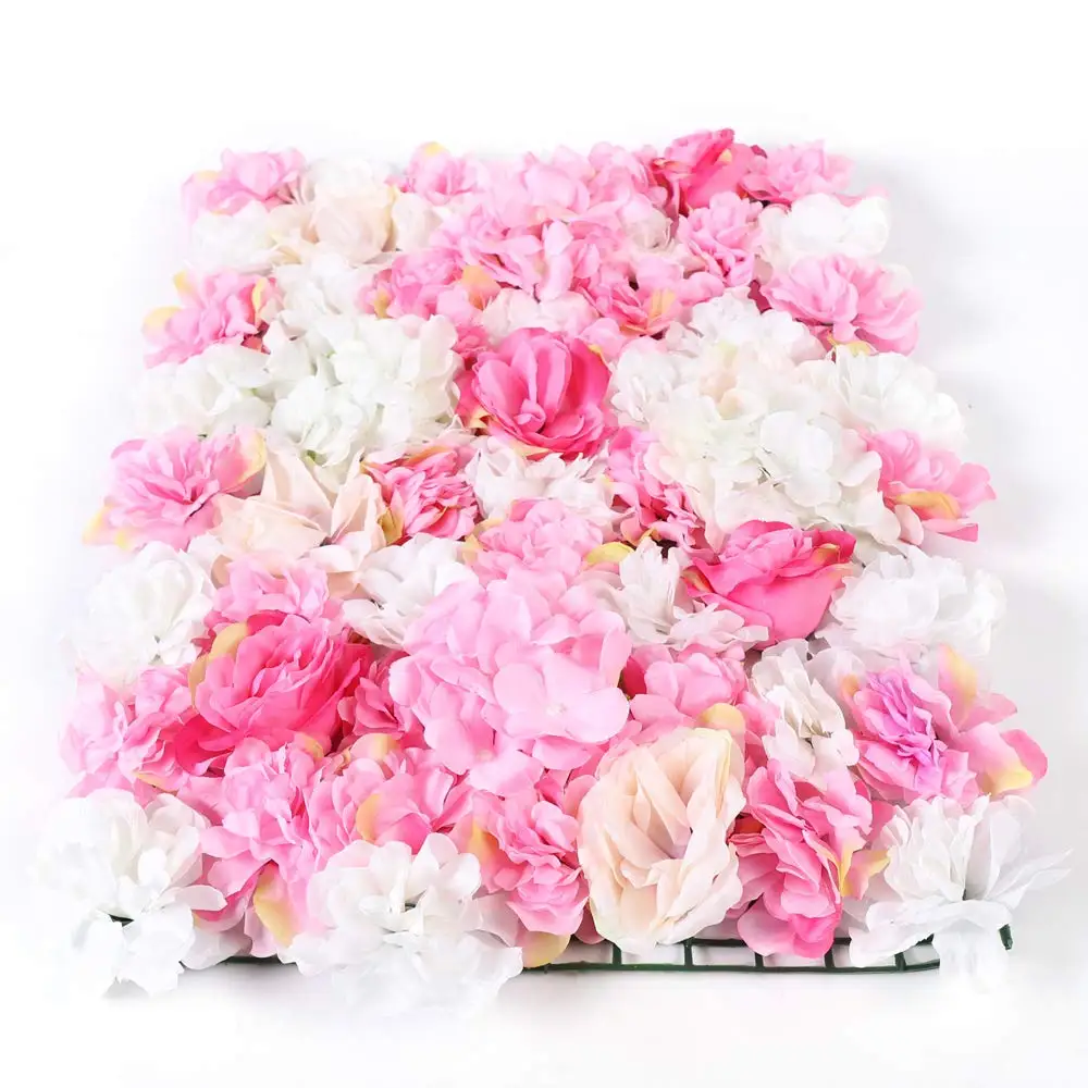 

8Pcs 24" X 16" Artificial Flower Wall Panel Background, 3D Pink Silk Champagne Hydrangea Rose Flowers Wall Backdrop for Wedding P