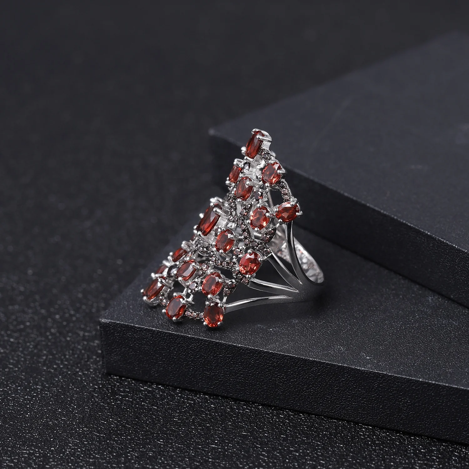 Multi Stone Natural Garnet Nano Smoky Gift Unique Design Special 925 Sterling Silver Ring For Women