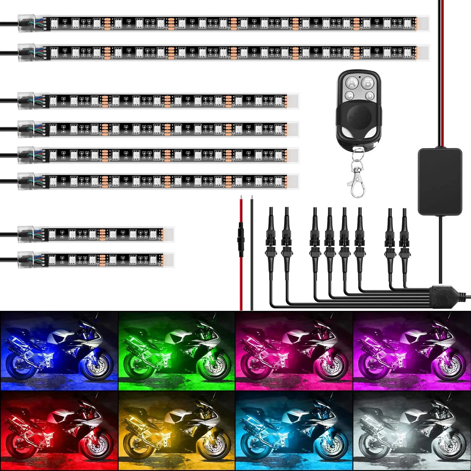 Motorcycle RGB Led Strip Light Kit Waterproof Multi-Color Atmosphere Decorative Lights Lamp for Harley Davidson Honda Car ATV