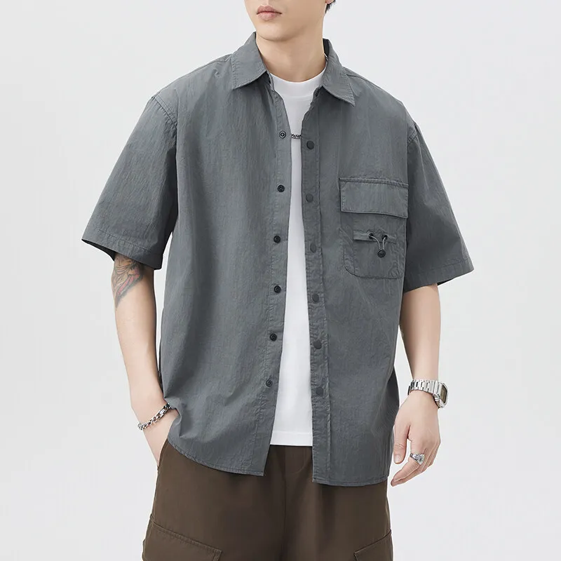 

Summer Mountain Outdoor Short Sleeve Shirt Men's American Vintage Loose Casual Plus Size Techwear Cargo Shirts Blouses