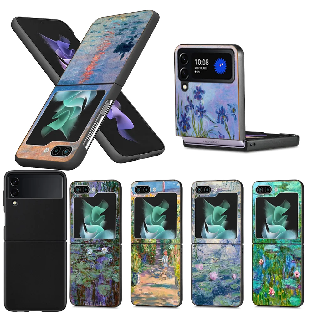 Claude Monet Garden Lotus Bridge Clear Phone Case For Samsung Z Flip 5 4 3 Galaxy Z Flip 6 5G Shockproof Hard Cover TPU PC Hard