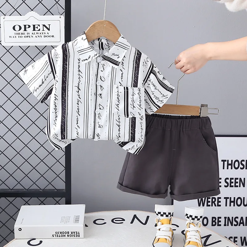 

Children Boys Summer Shirt 2Piece Short Sleeve Fashion Baby Clothes Casual Style Children's Outfit Set