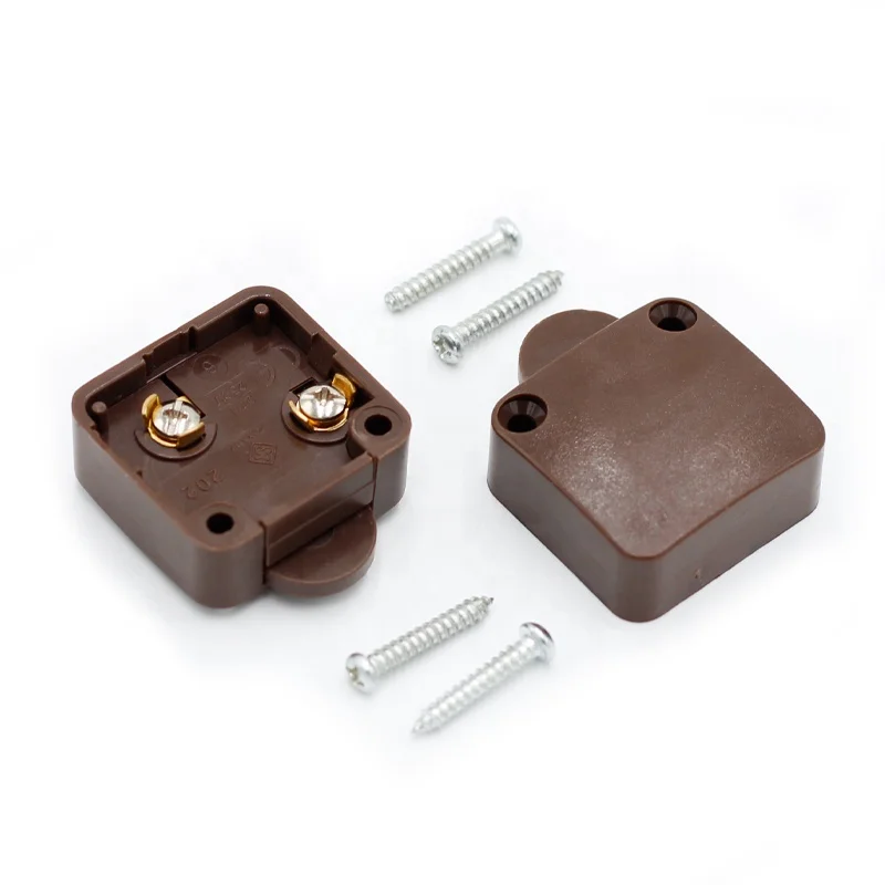 XX-202 2A 250V Door Push Open Close Brass and Plastic Light Control Buttons Normally Closed for Furniture Cabinet Lighting