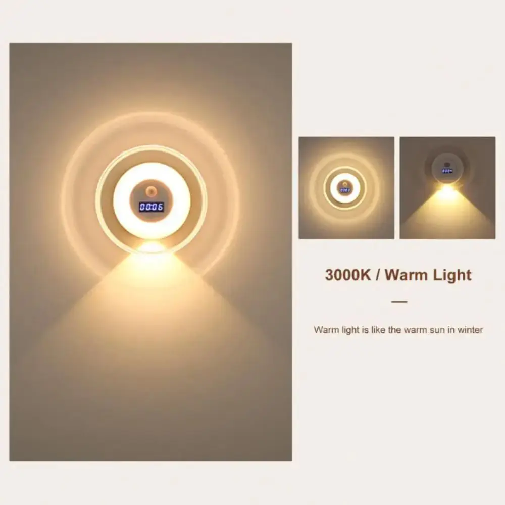 

Stepless Dimming Dimmable Bedside Lamp Human Body Sensing Spotlight Digital Clock Lamp Charging Function Small Size