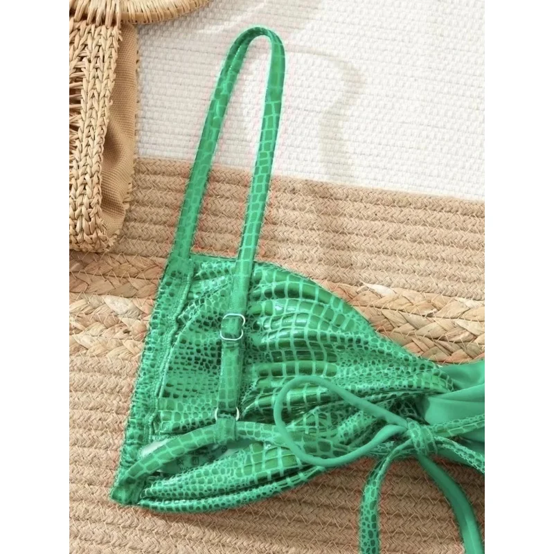 2025New Solid Color Shiny Fashion Gathered Backless Bikini Women's Two-Piece Swimsuit