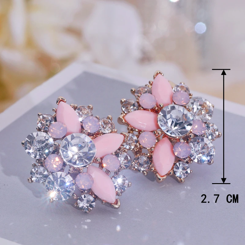 New Fashion Colorful Crystal Stud Earrings for Women Vintage Design Sweet Crystal Flower Big Earrings Bijoux Party Jewelry Gifts