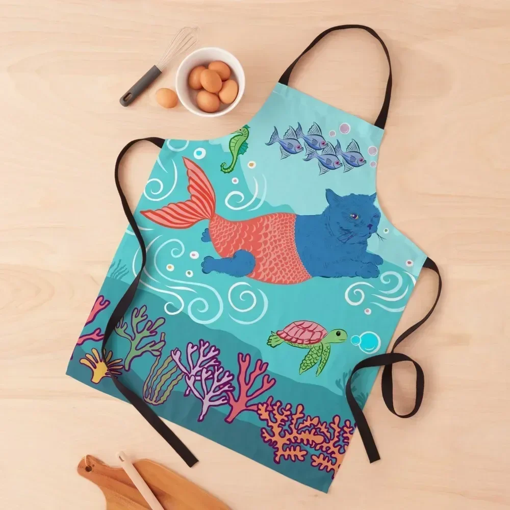 

Kawaii, British short hair cat, mermaid Apron cookings for women Kitchen Chef Art Apron