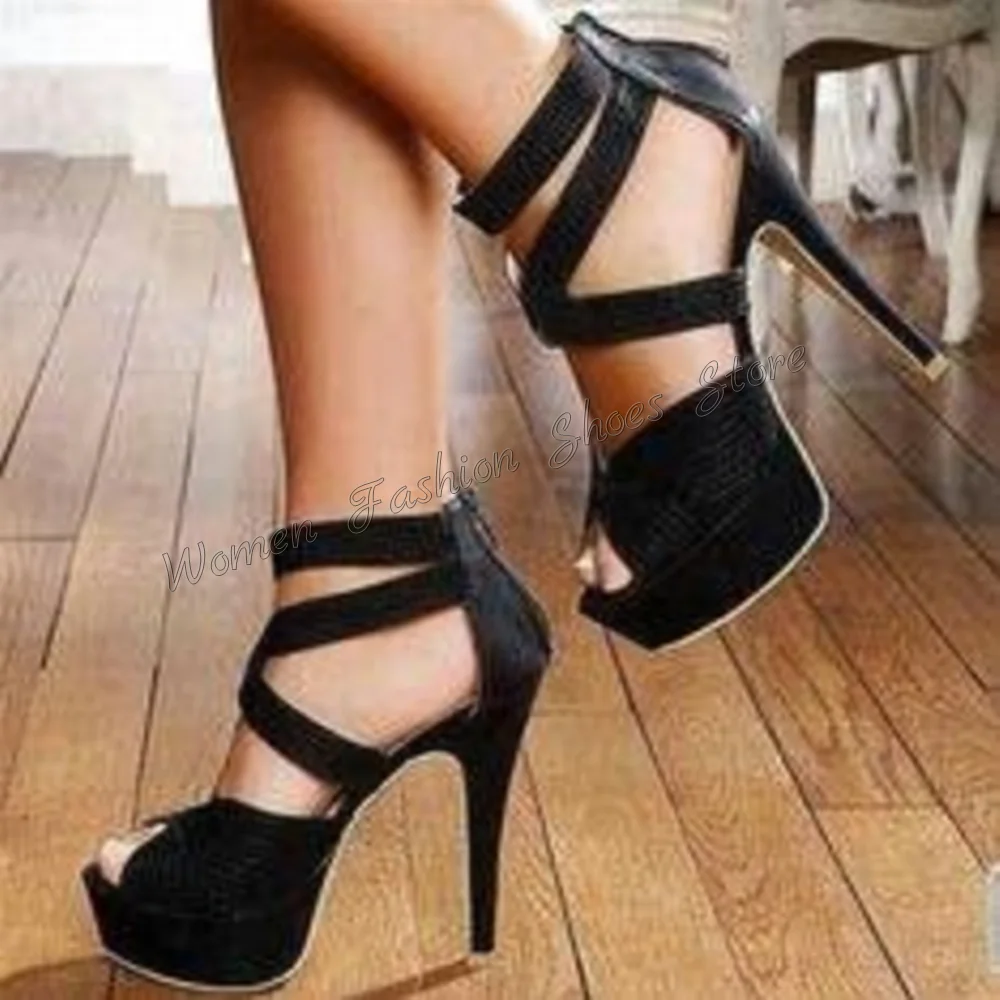 Black Platform Peep Toe Cross Strap Sandals Stilettos High Heels High Heel Shoes for Women Heels 2024 New Zapatos Para Mujere