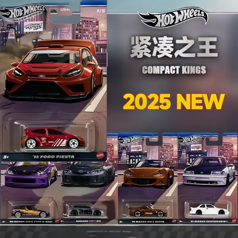 Original Hot Wheels Silver Series Compact Kings Set Fiesta Civic Subaru Miata Sentra 1/64 Scale Die-Cast Model Cars GDG44 toys