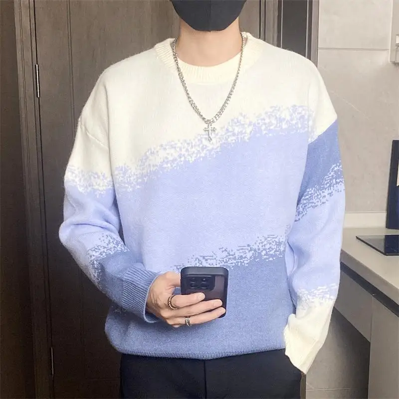 Y2K Men Oversized Vintage Pullover Men Black Sweater Hip Hop Mens Tie Dye O-Neck Knitted Streetwear Knitwear Pull Homme