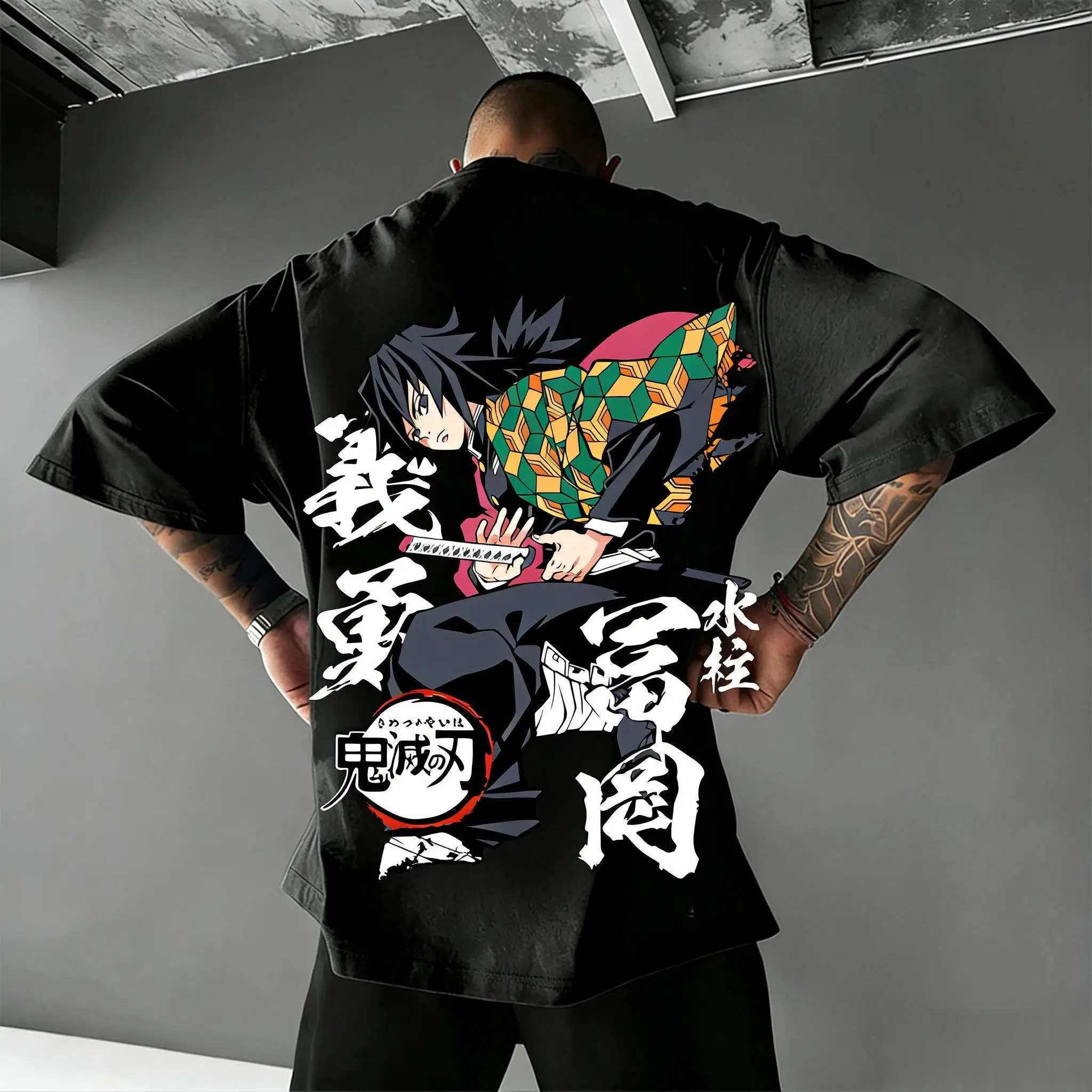 Demon Slayer Giyu Tomioka Anime T-shirt Mannen Vrouwen Katoen Korte Mouw Tee Nieuwe Zomer Streetwear Grafische Print Casual Top Cosplay