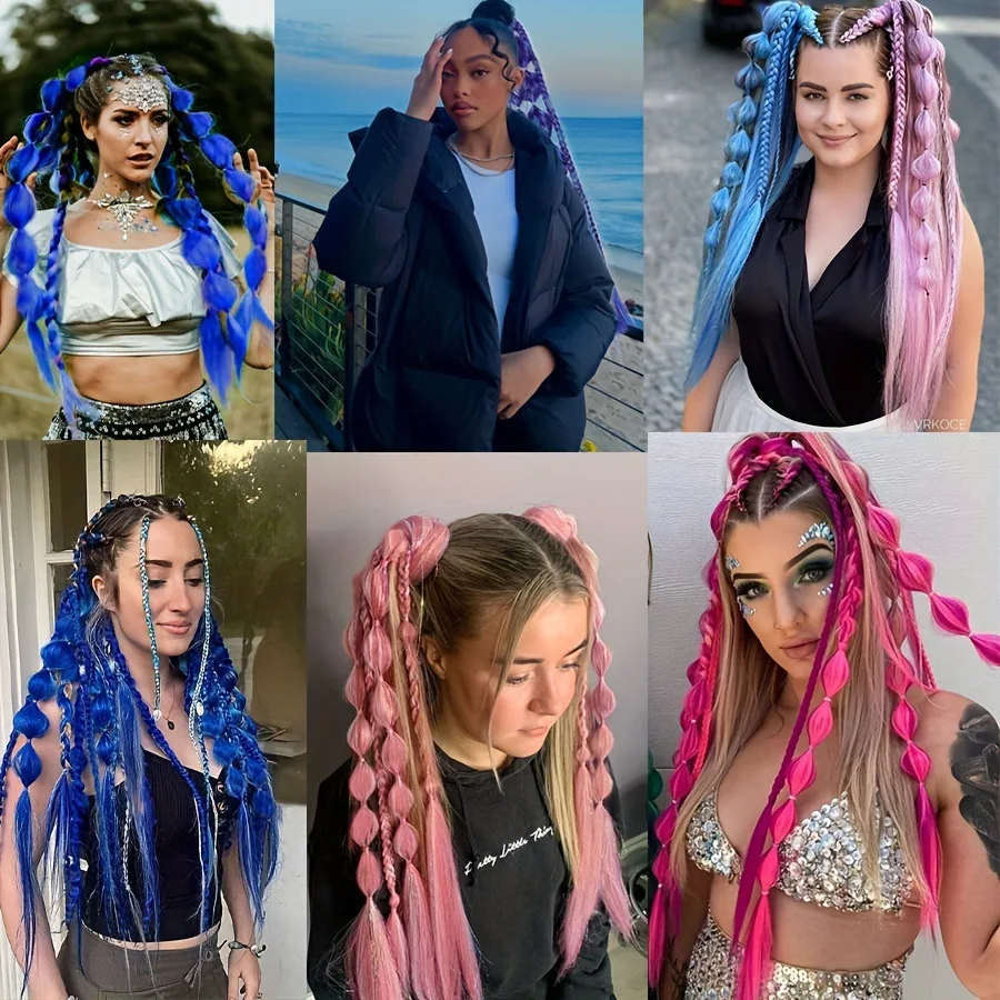 Synthetic Ponytail Extension Colorful Bubble Braid