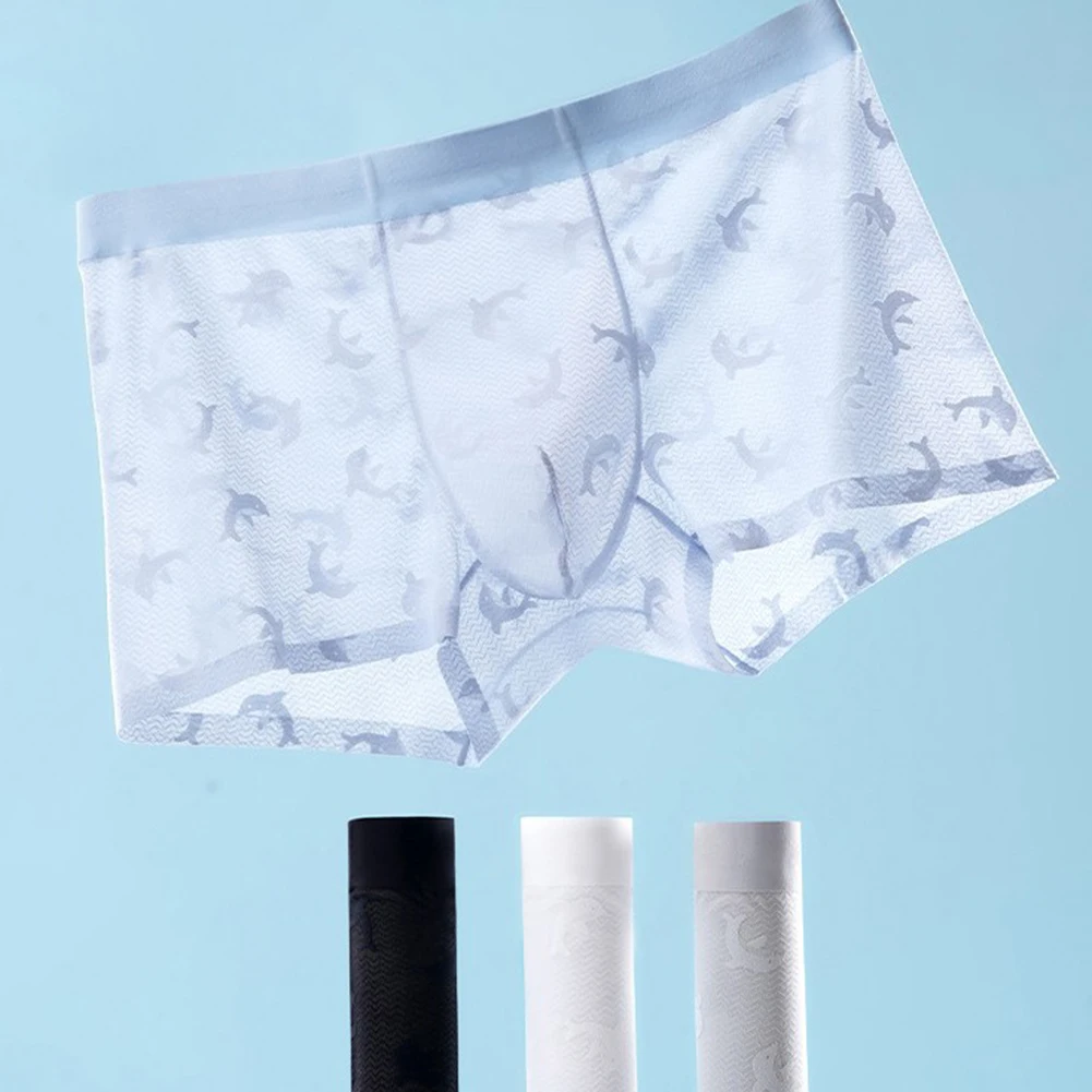 

Men Seamless Thin Ice Silk Boxer Shorts Ultra-Thin Lingeries For Man Jacquard SissyU Bulge Pouch Trunks Underwear Men's Clothing