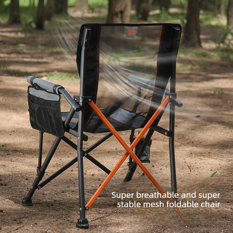Mesh Horseshoe Folding Fishing Chair, Outdoor Camping Lounge Chair with Backrest Armrest, Portable Lightweight for Angler