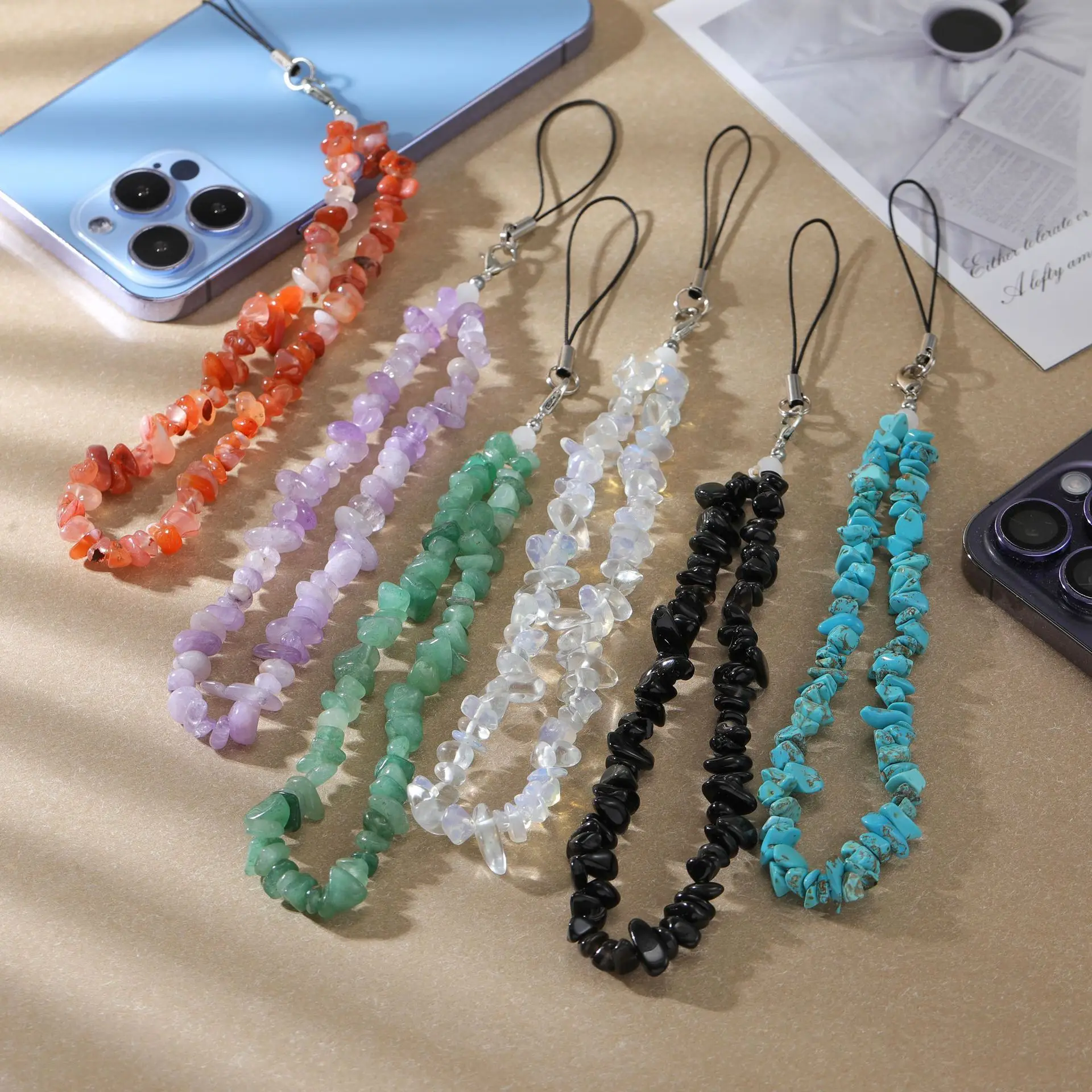 Trendy Stone Pearl Beads Mobile Phone Chain Women Girls Cellphone Strap Anti-Lost Lanyard Hanging Cord Jewelry Bracelet Keychain