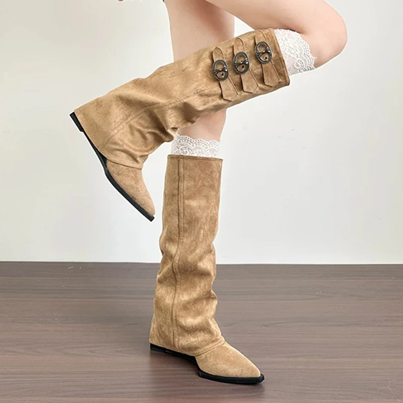 

Knee High Women's High Boots Pointed Toe Women Shoes Fashion Winter Suede Chelsea Boots 2025 Designer New Dress Mujer De Botas