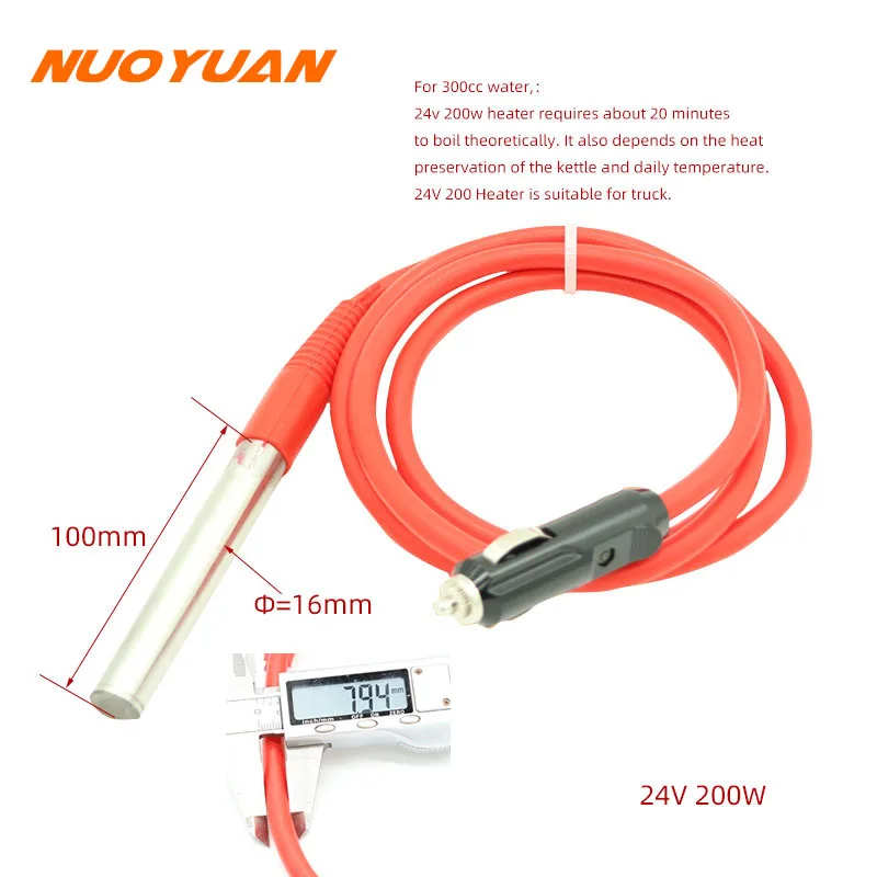 12V Water Heater Boiler 24v Cartridge Heater 100w/200w 16x100mm DC Immersion Heater for Car/Truck