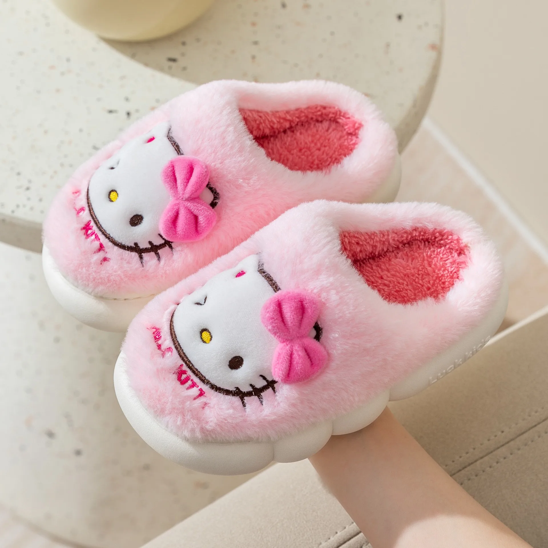 Kawaii Hello Kitty Plush Slippers Cute Cartoon Sanrio Home Autumn n Winter Anime Non-Slip Warm Girls Cotton Mop Gifts