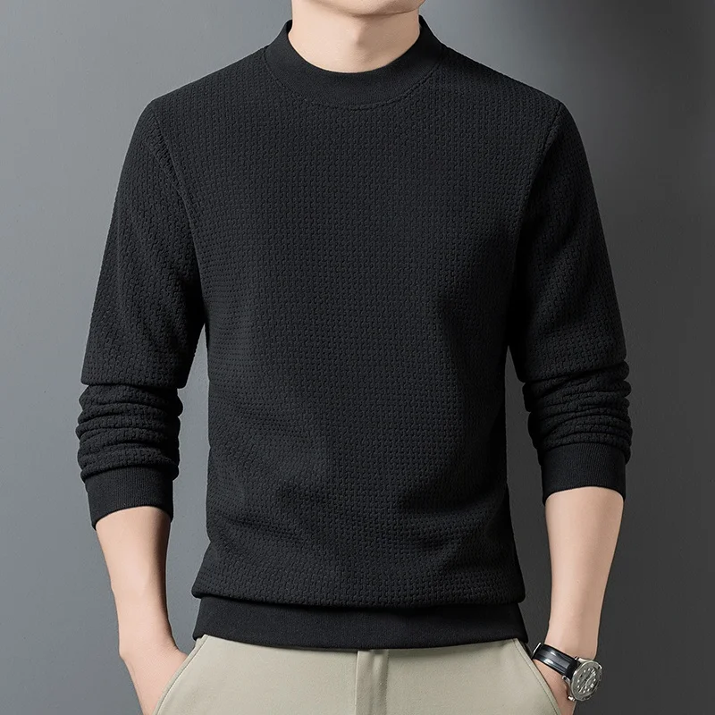 Herren-Sweatshirt mit Rundhalsausschnitt, Waffelstruktur, langen Ärmeln, einfarbig, lockerer Schnitt, lässig, für den täglichen Gebrauch, ein Basic-Oberteil für Herbst und Winter. – Detail 17