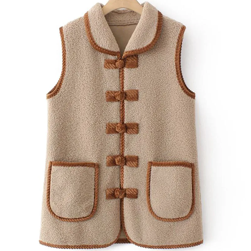 Winter Middle Aged Women Thick Vest Coat Vintage Fashion Elegant Simplicity Casual Jacket 2023 Lady Warm Buckle Sleeveless Coat