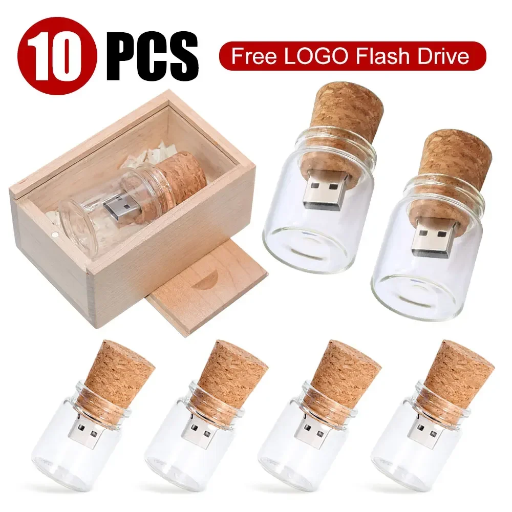 10PCS/LOT USB 2.0 Flash Drive Free Custom Logo Pen Drive Drifting Bottle Memory Stick 8GB 4GB 2GB Real Capacity U Disk Gift Box