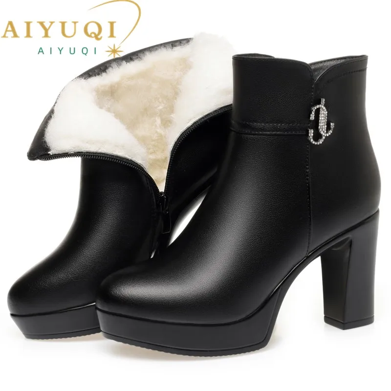

AIYUQI Women Dress Boots High Heel 2025 New Winter Genuine Leather Women Ankle Boots Natural Wool Warm Winter Shoes Boots Women