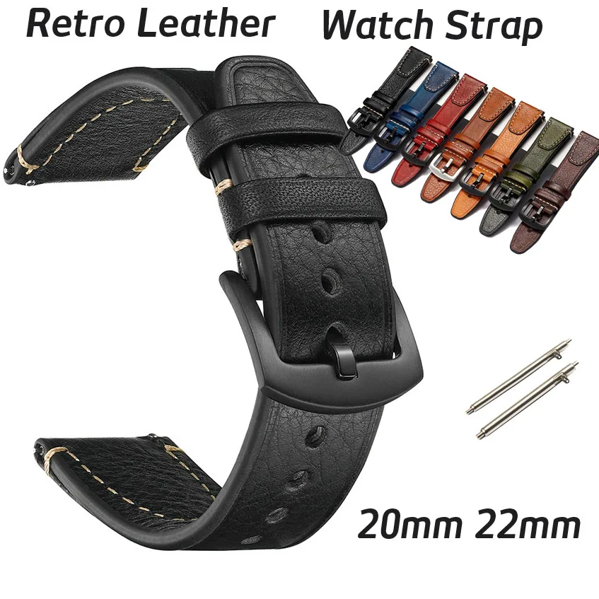 20mm 22mm Handmade Head Layer Cowhide Leather Watch Strap Quick Release Universal Replacement Watch Band Wristbands