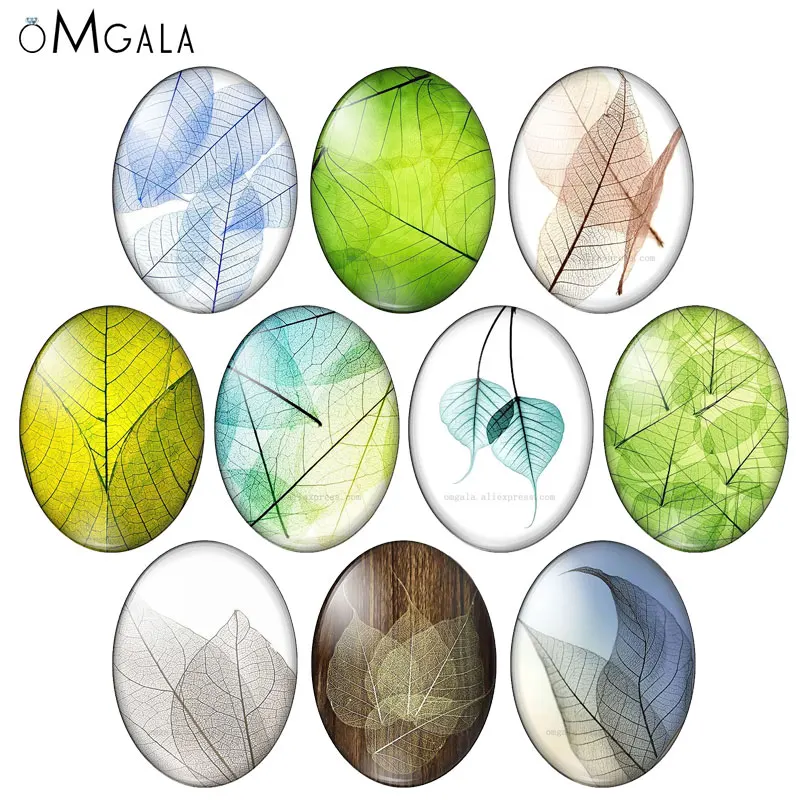 

Refreshing Transparent leaves Paintings 13x18mm/18x25mm/30x40mm Oval photo glass cabochon flat back Making findings