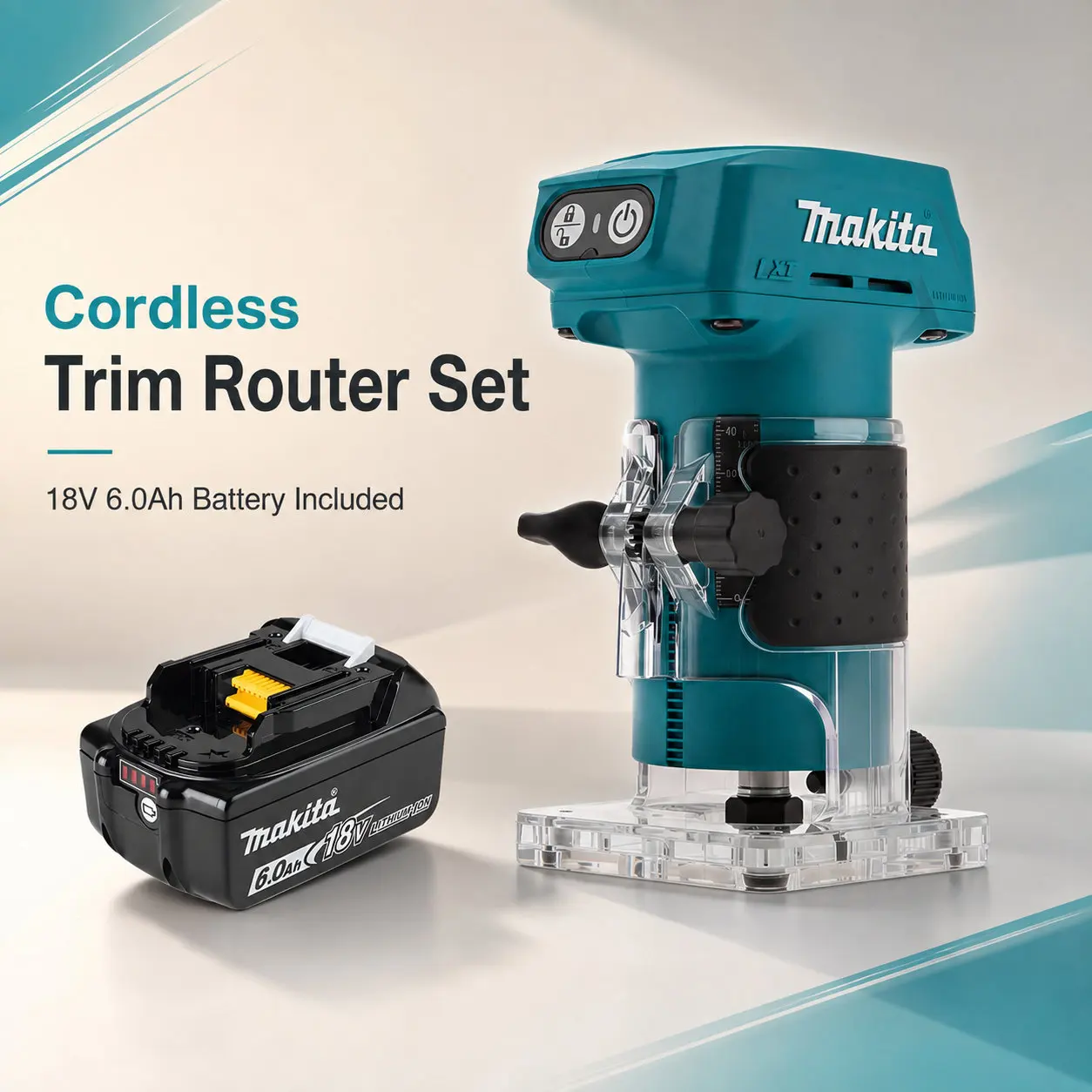 Kabelloser, bürstenloser, kompakter Makita DRT52 Fräser, Modell DRT52Z, nur Gehäuse, 18V LXT-kompatibles Elektrowerkzeug für präzise Mehrfachbearbeitungen, Kantenbearbeitung und hochgenaue