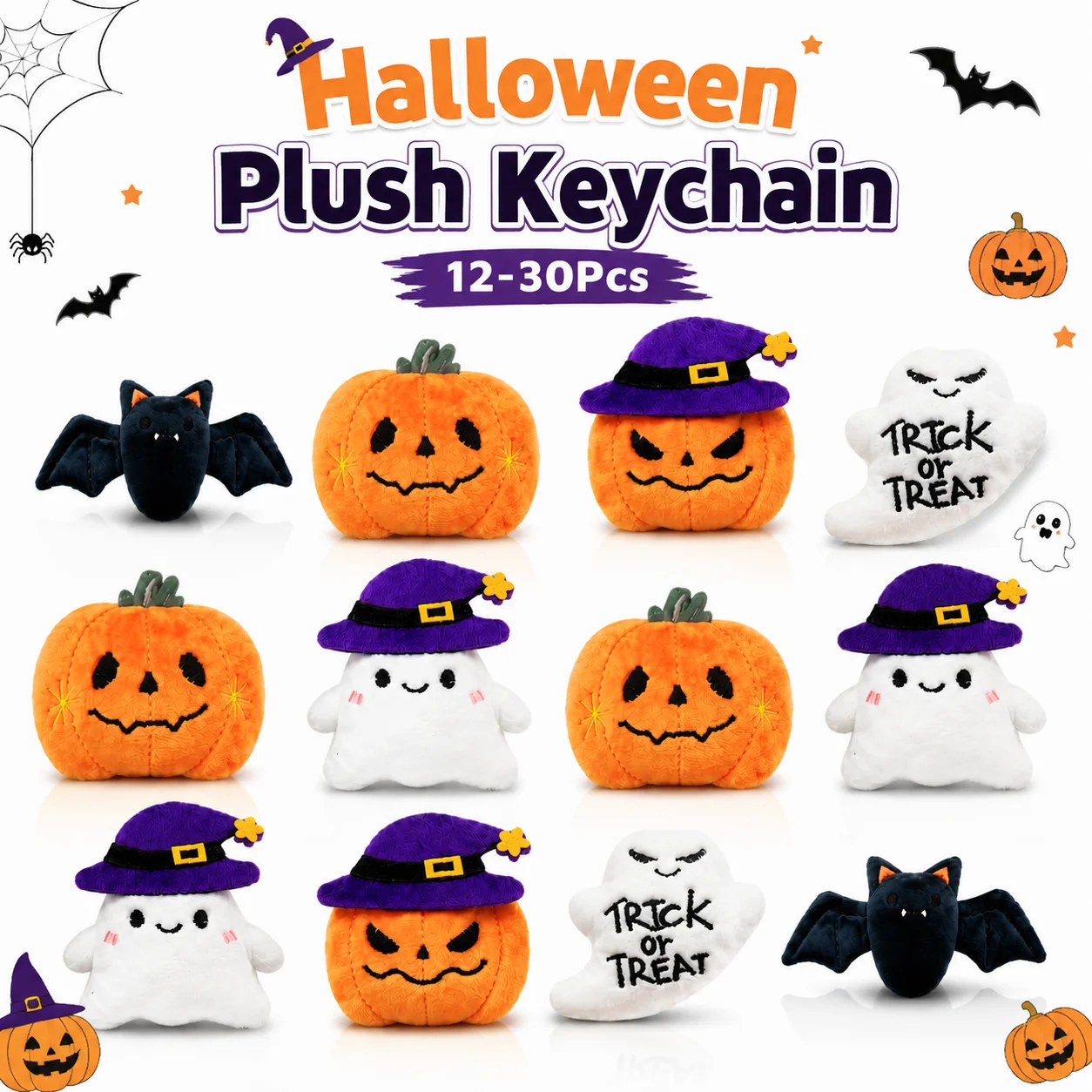 12-40 Stück Halloween Mini-Plüsch-Schlüsselanhänger Großpackung Geister-Stofftiere Geschenktüten-Füller Halloween-Party-Geschenke