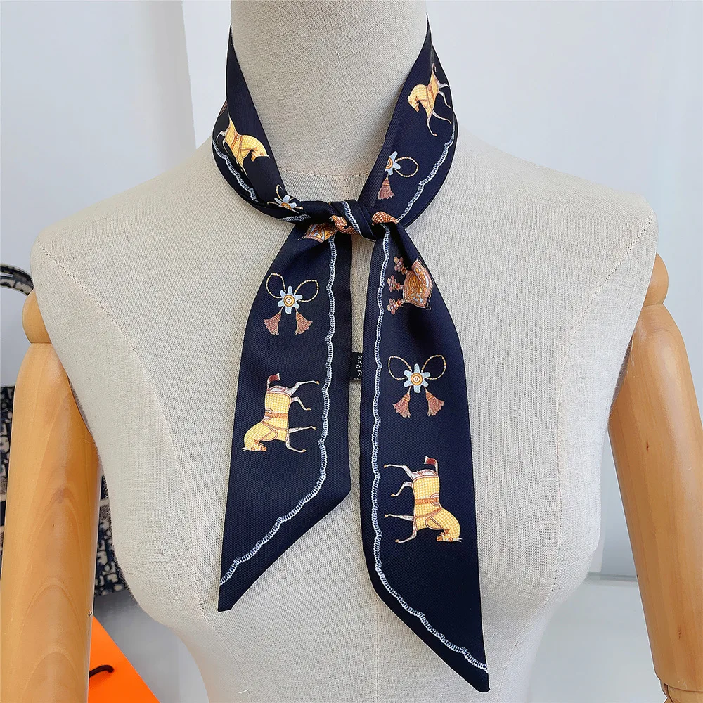 New Design Silk Scarf Women Luxury Horse Print Fashion Hairband Hair Tie Accessory Bag Neckerchief Foulard Women\'s Headscarf