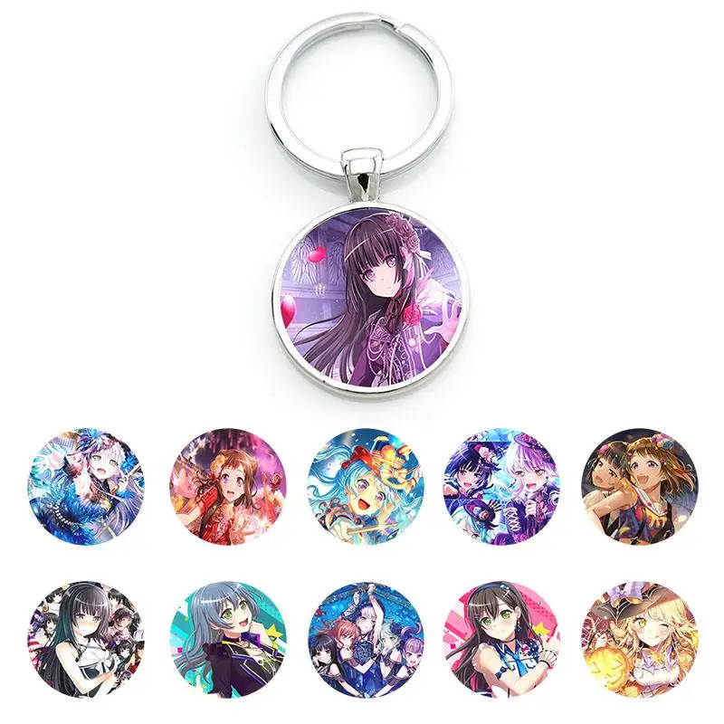 TAFREE BanG Dream! Anime Figures Roselia Band Cosplay Keychains Round Glass Dome With Photos Jewelry QWT74