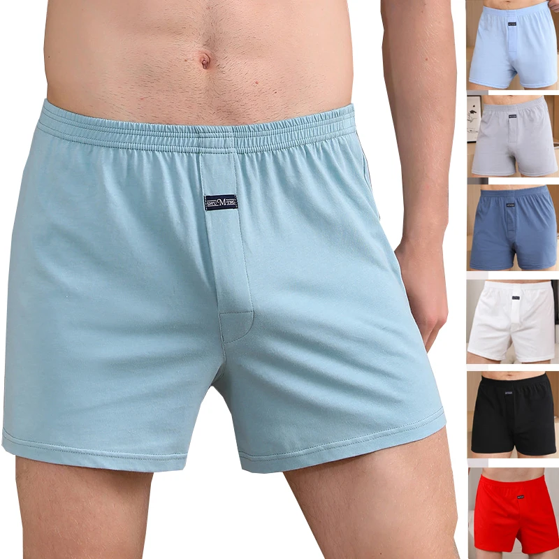 Boxers masculinos de cintura média, roupa interior masculina, calcinha confortável, calças com seta, shorts largos, plus size, roupa caseira, 1pc