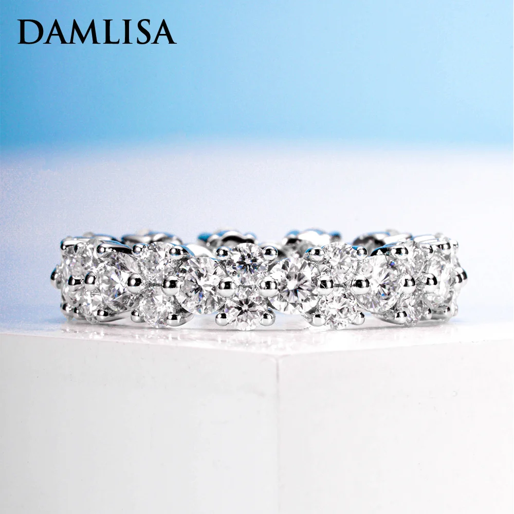 

DAMLISA 3mm D Color Moissanite Wedding Band Ring 925 Sterling Silver Eternity Band Engagement Rings For Women Fine Jewelry