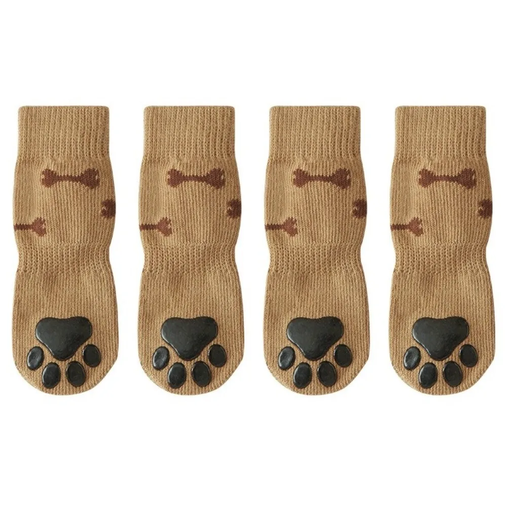 Wear-resistant Bone Pattern Pet Socks Dirt-proof Adjustable Band Anti-slip Dog Socks Double-sided Anti-scratch Foot Protector