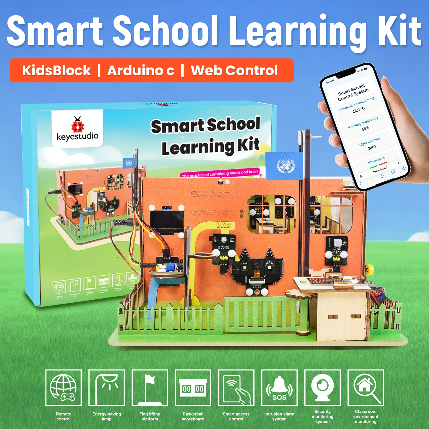 KIDSBITS Smart School Starter Learning Kit Base on Arduino ESP32 Programming with 31 Online Tutorial Kids STEM DIY Education Kit