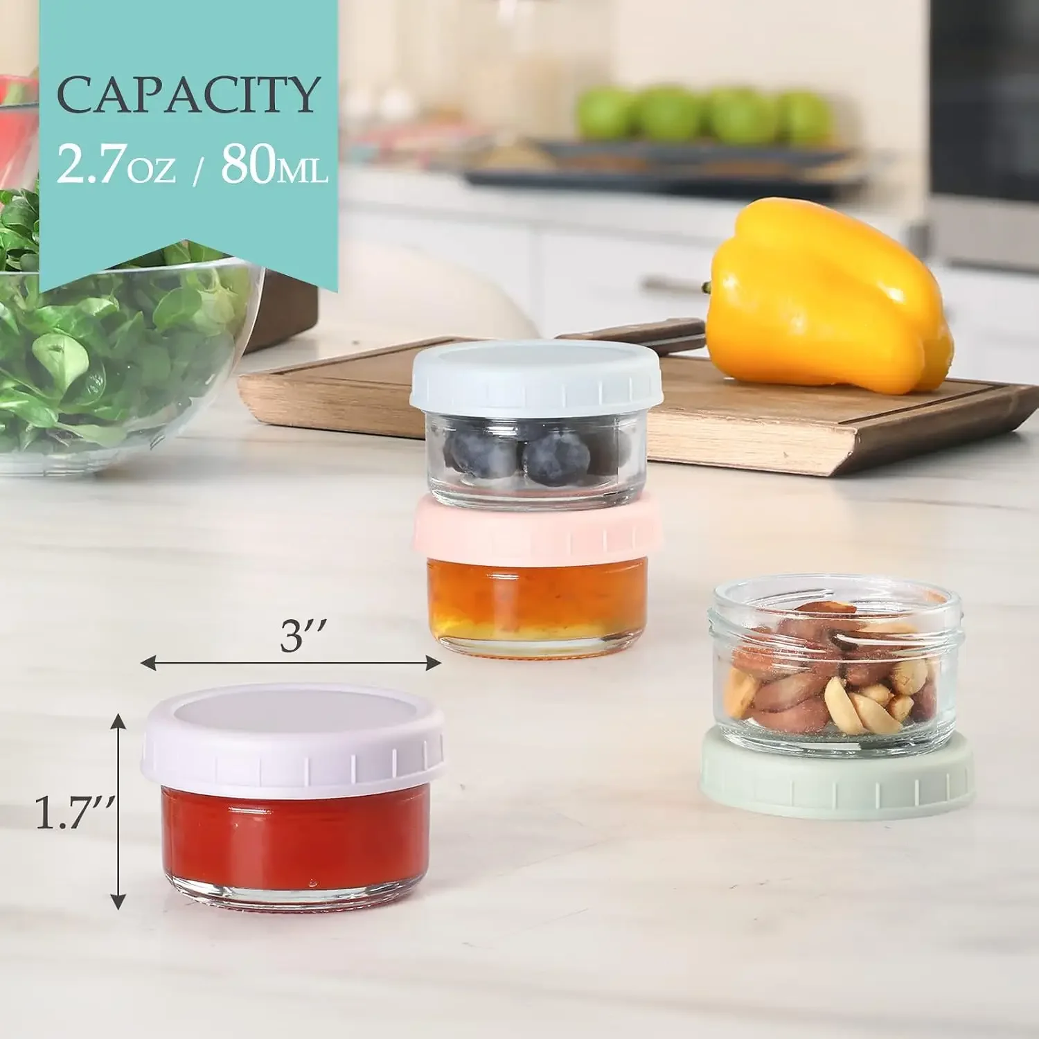 6 Pack 2 7 Oz Glass Salad Dressing Container To Go Small Condiment Cups With Lids Leakproof Reusable Dipping Sauce Set For Lunch Box Work Trip
