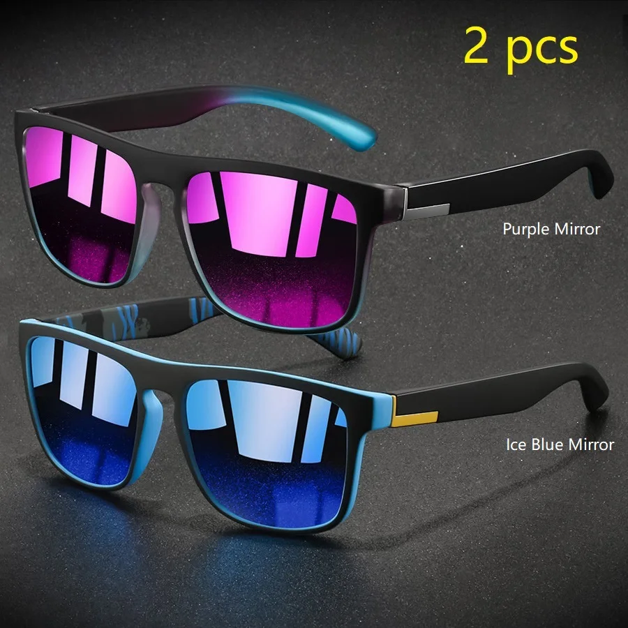2 Stück Modische Vintage Quadratische Sportsonnenbrille für Männer und Frauen Angeln Fahren Markendesigner Sonnenbrillen Retro Eyewear – Detail 8