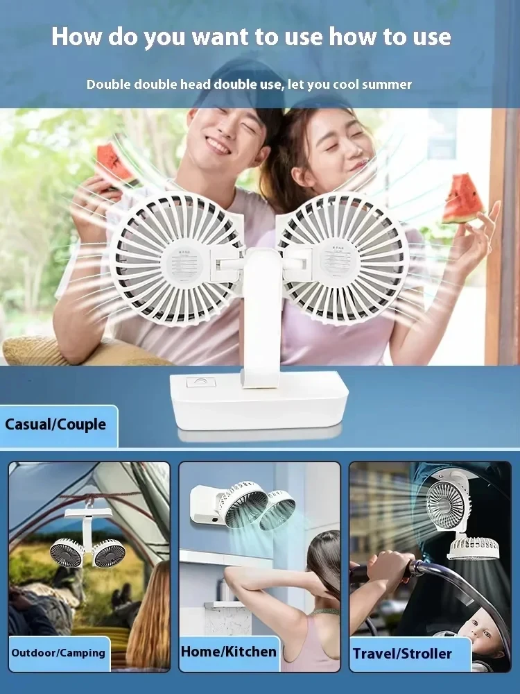 Rechargeable Desk Fan With Double Head And Digital Display_voghion.com