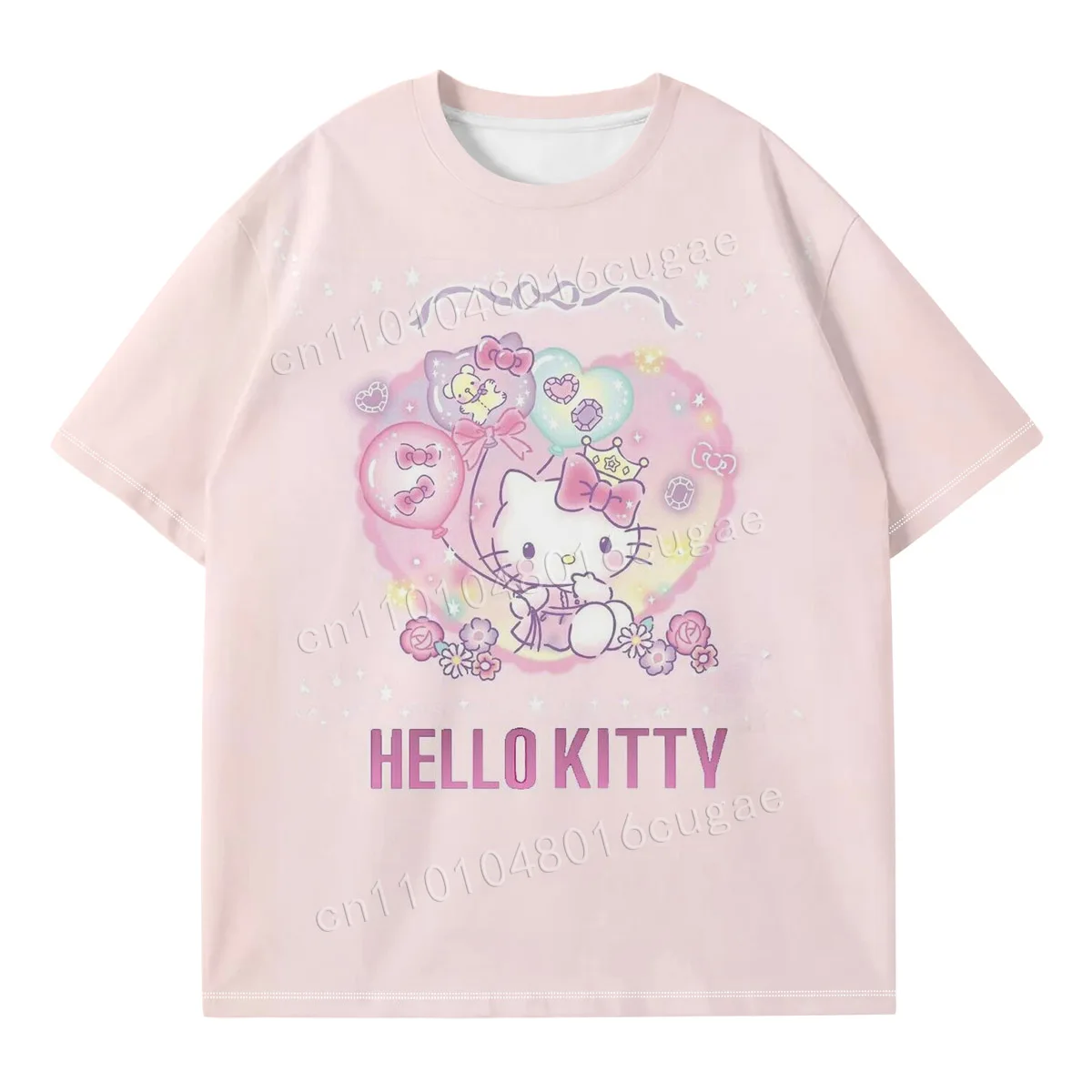 

Футболка Hello Kitty для девочек и детей, модная стильная футболка с короткими рукавами, удобная свободная футболка с мультяшным рисунком