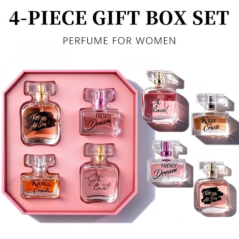 

4-Piece Women's Perfume Gift Set - 4Long-Lasting Sweet & Fresh Scents, The Perfect Holiday, Date & Party Gift