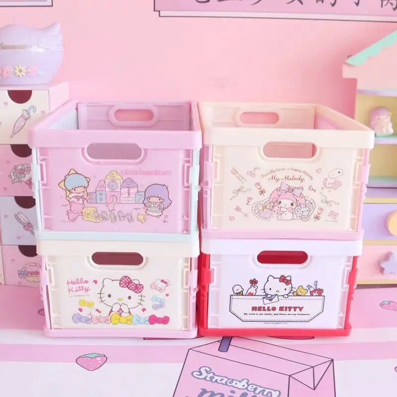 Sanrio 18L Folding Storage Box Hello Kitty Mymelody Cartoon Dust Proof Cosmetics Underwear Desktop Plastic Sundries Storage Case