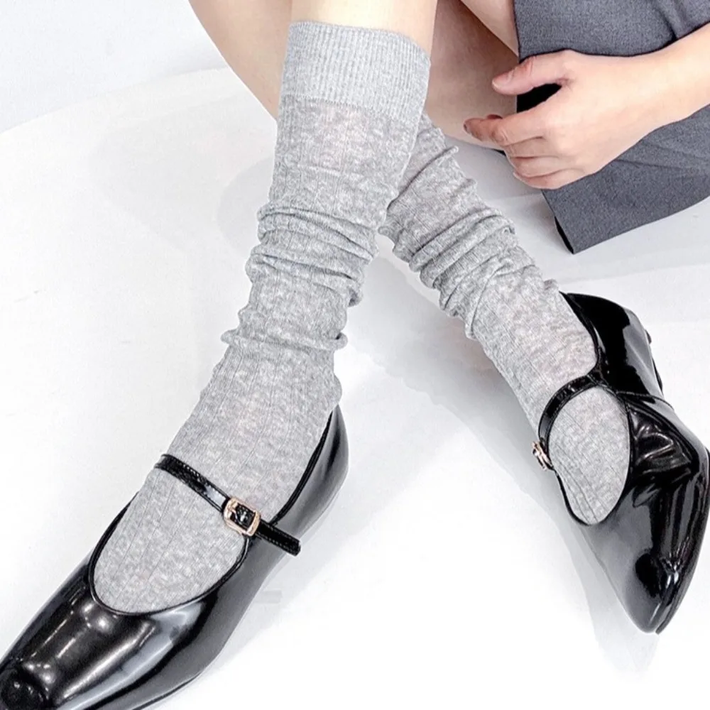 

Comfortable Lolita JK Calf Socks Cotton Thin Knee High Socks Solid Color Japanese Style Thin Long Socks Women