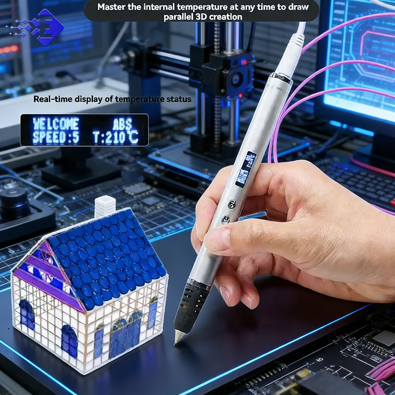 

3D Printing Pen With Oled Display temperature Control And Fast Extrusion With PLA Filament For Doodling Making Holiday Presents