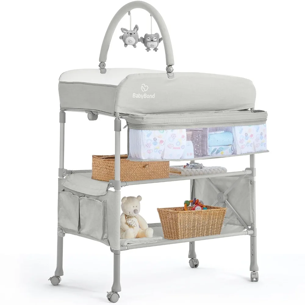 

Portable Baby Changing Table, Foldable Diaper Changing Table Dresser Waterproof Height Adjustable Changing Station for Infant a
