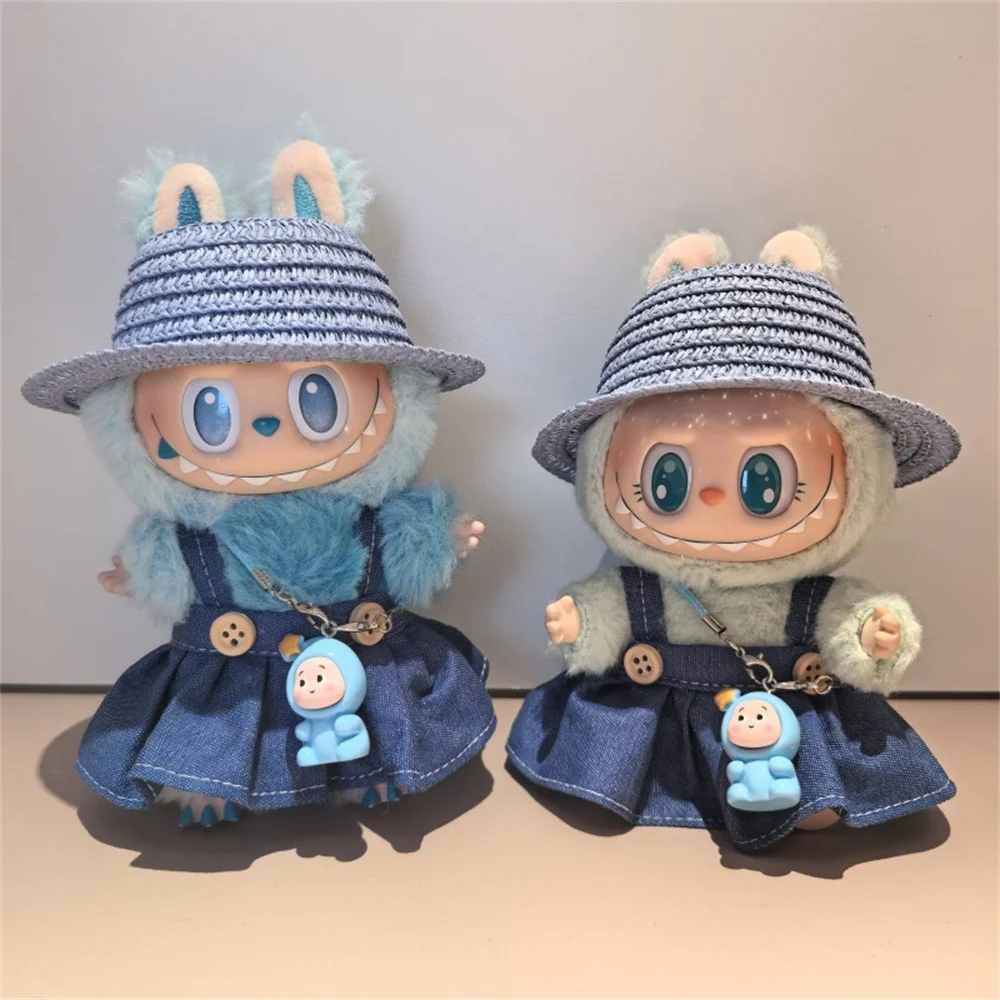 

New For Labubu Doll Clothes V1 V2 V3 Generation Labubu Straw Hat Denim Dress Clothes Gift Labubu With Accessories No Doll