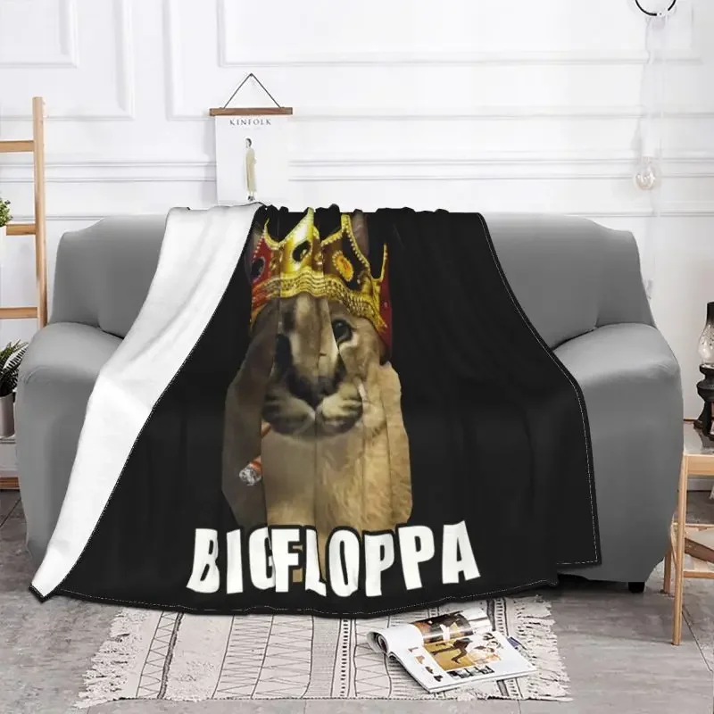 Big Floppa Rapper King Crown Poppa Meme Blanket Flannel Fleece Warm Caracal Cat Throw Blankets for Car Bed Couch Bedspreads